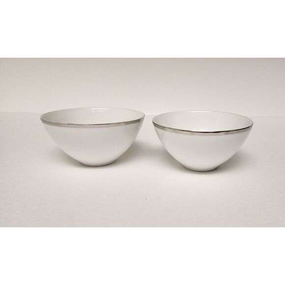 Harmony House Moderne Modern White Tea/Coffee Cup Set Silver Trim Japan 3545 - Picture 4 of 5